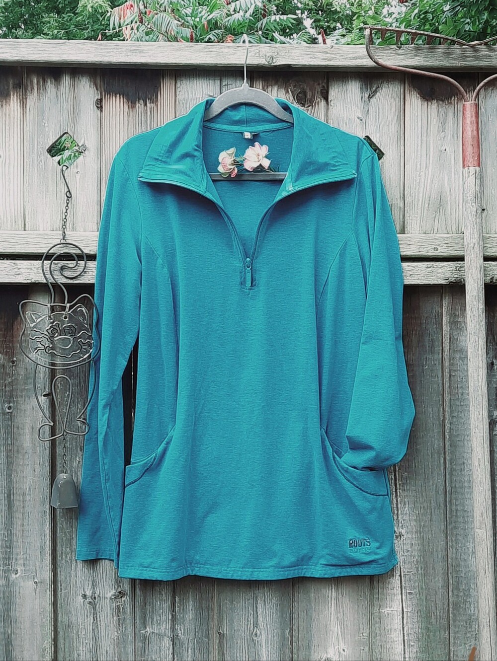 π ROOTS ACTIVE, Turquoise/Teal Blue, Pockets, 1/3 Zip to Turtleneck Option